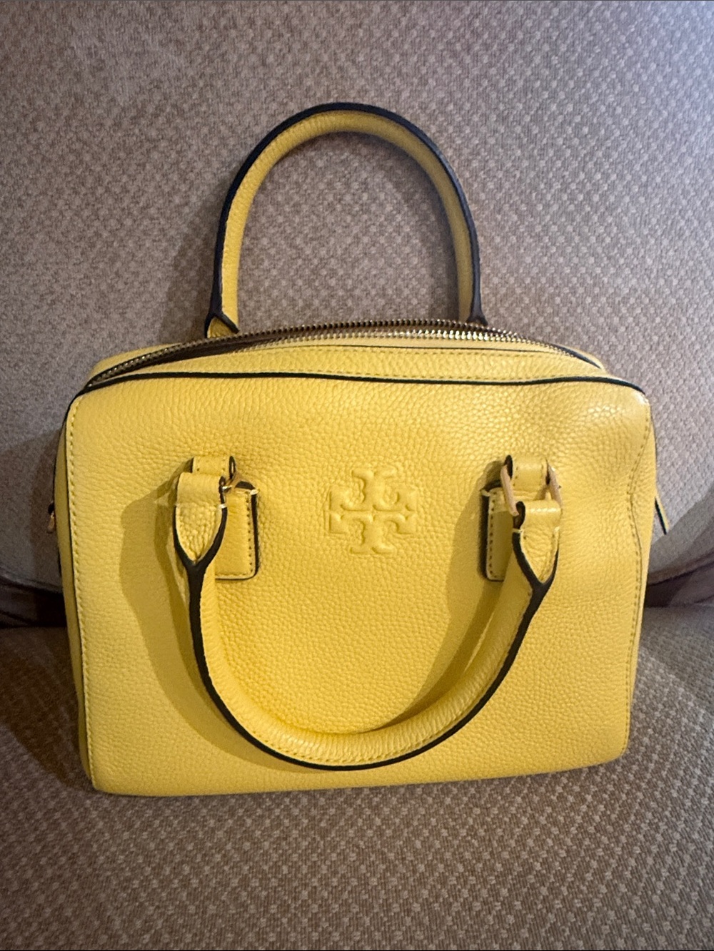 Tory Burch Lemon Yellow Pebbled Leather Satchel.  Never worn!